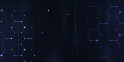 Obraz premium Digital technology futuristic internet network connection dark black background, blue abstract cyber information communication, Ai big data science, innovation future tech, line illustration vector 3d