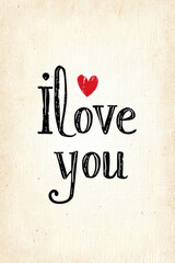 I love you - hand drawn lettering on vintage paper background.