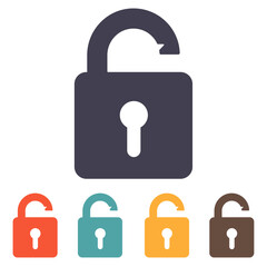 Unlocked padlock icon. Colored unlock icons on  white background.