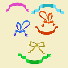 Decorative  colored   bows and tapes. Hand drawn.