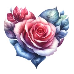 Watercolor paint rose flower heart shape for Valentine's Day card decor