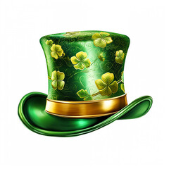 St. Patrick's hat with clover, isolated on white. Leprechaun hat. Vector Clipart