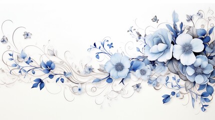 Fototapeta na wymiar white and blue flowers create a delicate tapestry against a clean white background.