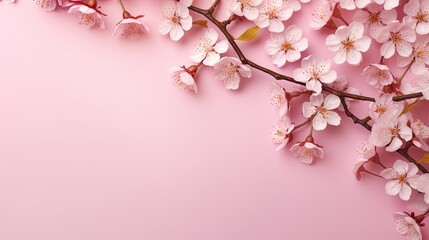 Fototapeta na wymiar soft pink background with cherry blossoms for text to create a cohesive and visually appealing design