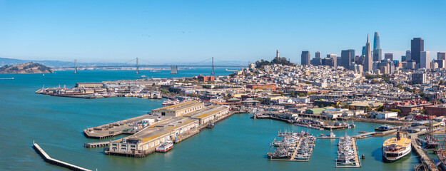 San Francisco Bay At San Francisco In California United States. Megalopolis Downtown Cityscape....