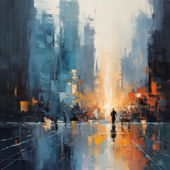 Fototapeta premium abstract cityview after rain, oil painting