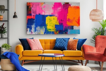 Vibrant Home Decor: Abstract Art Wall Hanging for a Cheerful Living Room