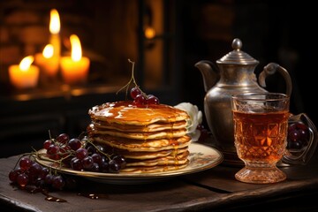 Wintering Winter: Golden pancakes, comfort on the scene., generative IA
