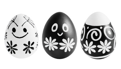 black and white funny easter eggs isolated