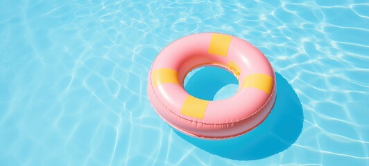 Obraz premium A pink rubber ring floats in a blue pond..