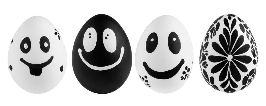 Black And White Funny Easter Eggs Isolated