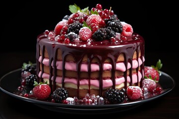 New Raspberry Cake in renowned confectionery: irresistible and elegant., generative IA
