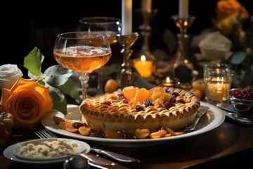 Perfect Pumpkin Pie at Exuberant Thanksgiving Dinner., generative IA
