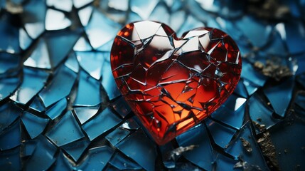 Broken heart-shaped glass