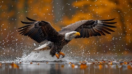 Fototapeta premium eagle flying and catching a fish mid air