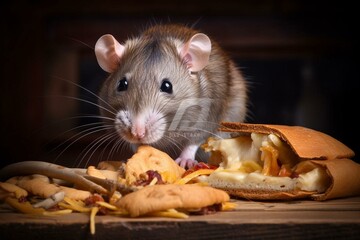 Unhealthy fast food consumed by a rat. Generative AI