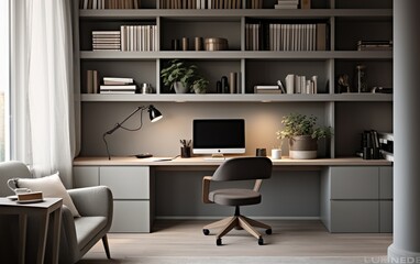 Scandi grey home office interior