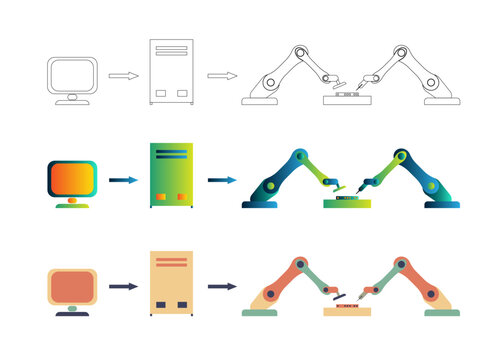 Robotics arms industrial robots working