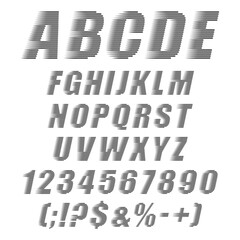Flying alphabet, letters, numbers and signs. Isolated vector objects on white background.
