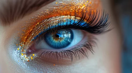 Foto op Aluminium Woman eye make up with blue eyes and blue orange makeup © Nico