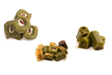 Turkish pistachio baklava isolated on white background.