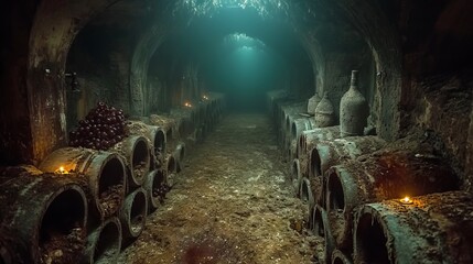 old scarry cellar with spooky ambient light - obrazy, fototapety, plakaty