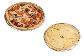 Four cheese pizza isolated on white background.