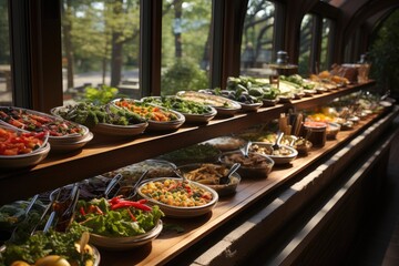Color Explosion: Restaurant displays varied and inviting salads bar., generative IA