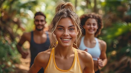People go jogging together, healthy sporting lifestyle - obrazy, fototapety, plakaty