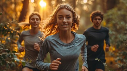 Obraz na płótnie Canvas People go jogging together, healthy sporting lifestyle
