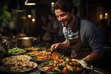 Colleagues in fitness cooking class, creating balanced and tasty dishes., generative IA