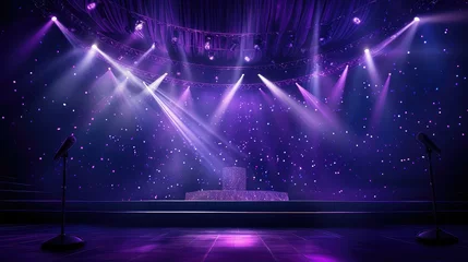 Foto op Canvas lighting stage purple background illustration spotlight performance, theater drama, concert show lighting stage purple background © vectorwin