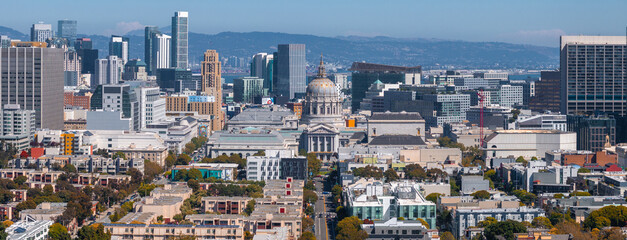 Aerial view of the San Francisco city hall. San Francisco City Hall seen from Civic Center Plaza