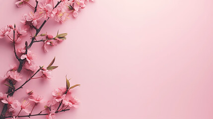 Pink flowers on pastel pink background with text space for spring