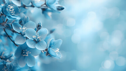 Blue cherry blossoms on sky blue background for spring