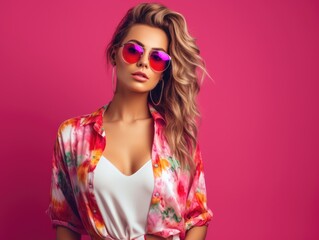 Beautiful girl in colorful clothes wearing sunglass