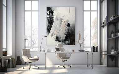 White office interior . Mixed media - obrazy, fototapety, plakaty