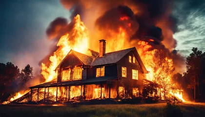 Foto op Plexiglas  house on fire, house fire and flames © Marko
