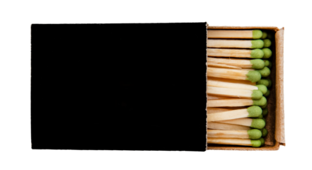 Open black box with matches on a white background.Fire. Fire. Safety. Match isolate with green sulfur