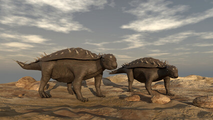 3d illustration of  Acanthopholis dinosaurs (Cretaceous)