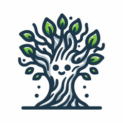 a majestic tree with gnarled branches and leaves forming a friendly face