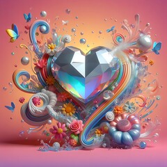 valentine day special Abstract 3D cartoon diamond Love