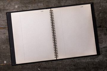 Blank notebook with grid pages

