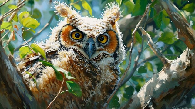A Close-Up Glimpse of a Baby Owl's Enchanting Essence - AI Generative