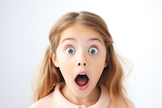 Portrait Of Young Shocked Scared Child On White Background