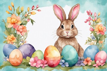 Watercolor Easter Bunny Designs with Floral Frameworks for Invitations, Cards, Greetings, and Heartwarming Congratulations