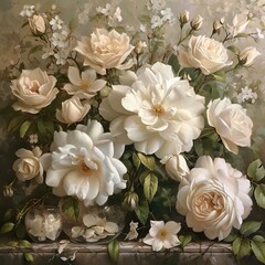 White flowers and roses