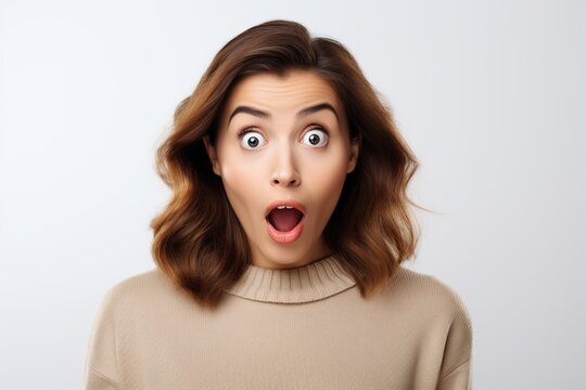 Portrait Of Young Surprised Woman On White Background