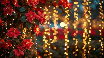 Place the golden lights strategically to add a festive and warm atmosphere. You can drape them loosely around the flowers or create a background with them.