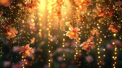 Place the golden lights strategically to add a festive and warm atmosphere. You can drape them loosely around the flowers or create a background with them.